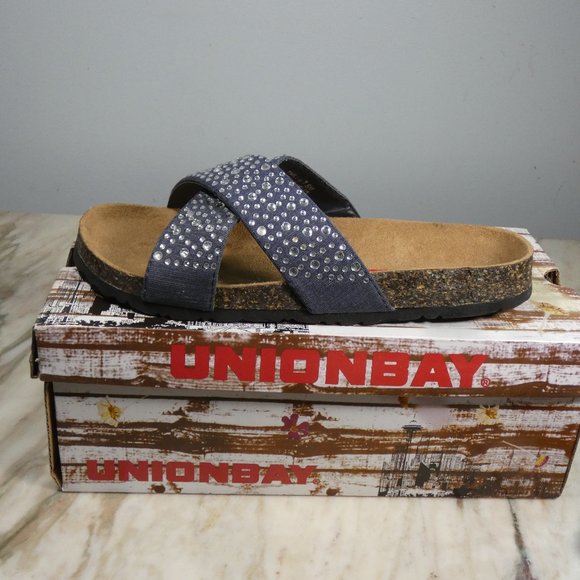 UnionBay Slide Sandal Molded Cork Footbed Denim with Silver Embelishment 7.5 - Picture 5 of 10